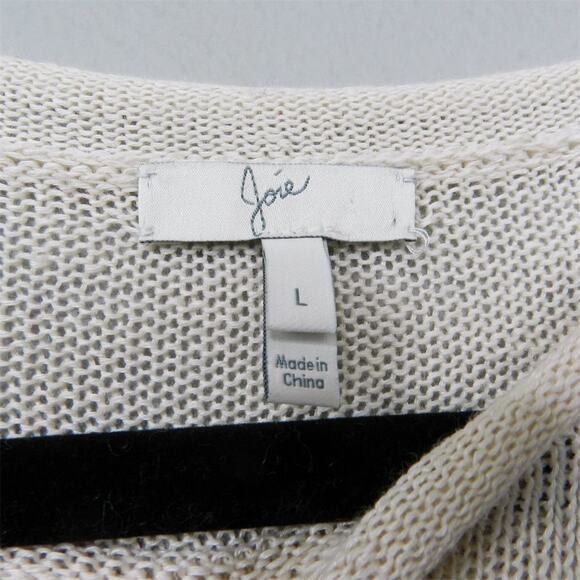 Joie Linen Pullover Fisherman Sweater Size L Navy Blue Ivory Striped Knit - Picture 8 of 10